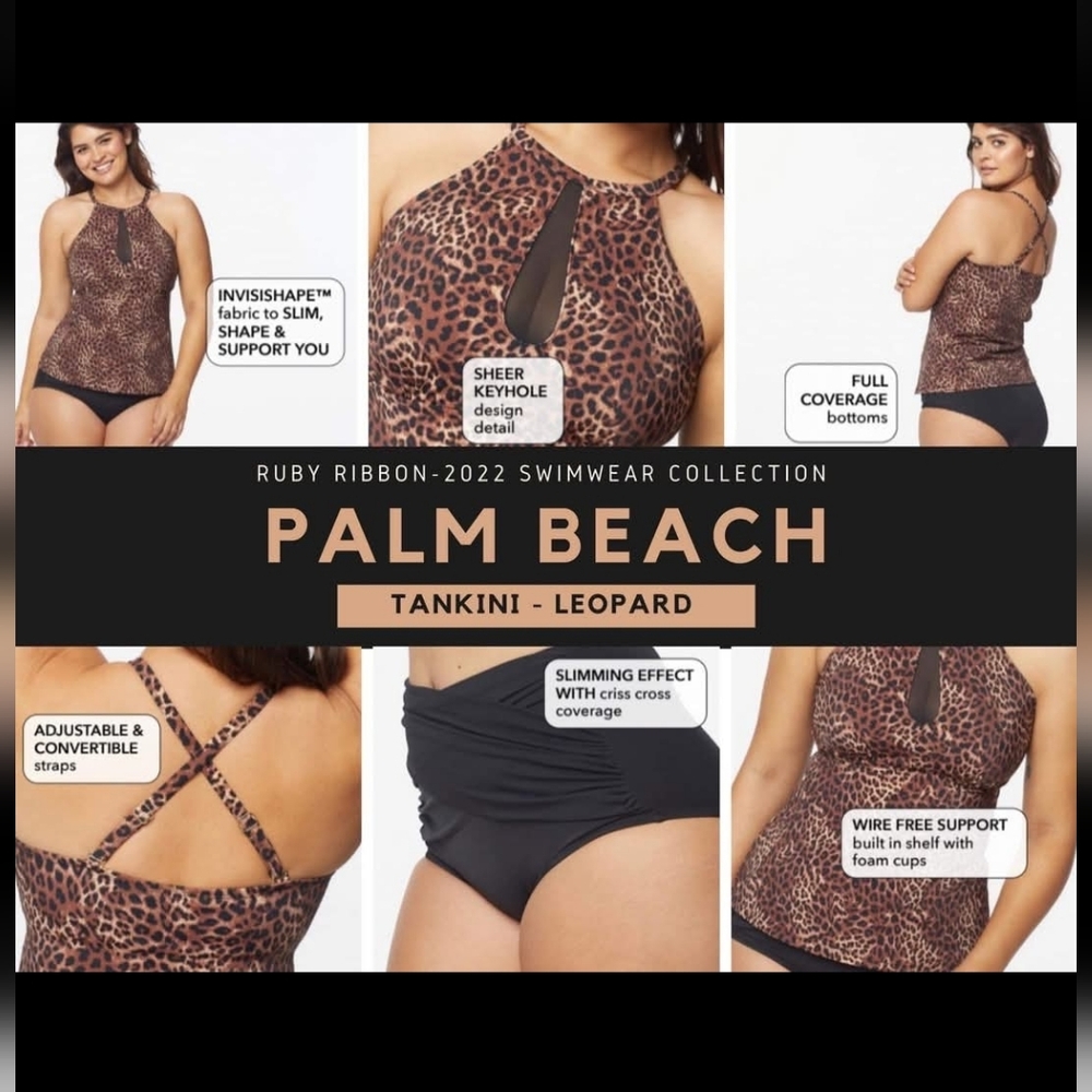 Ruby Ribbon Leopard Print Tankini Top - Picture 3 of 10